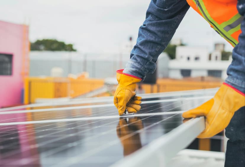 Electrician working on a roof